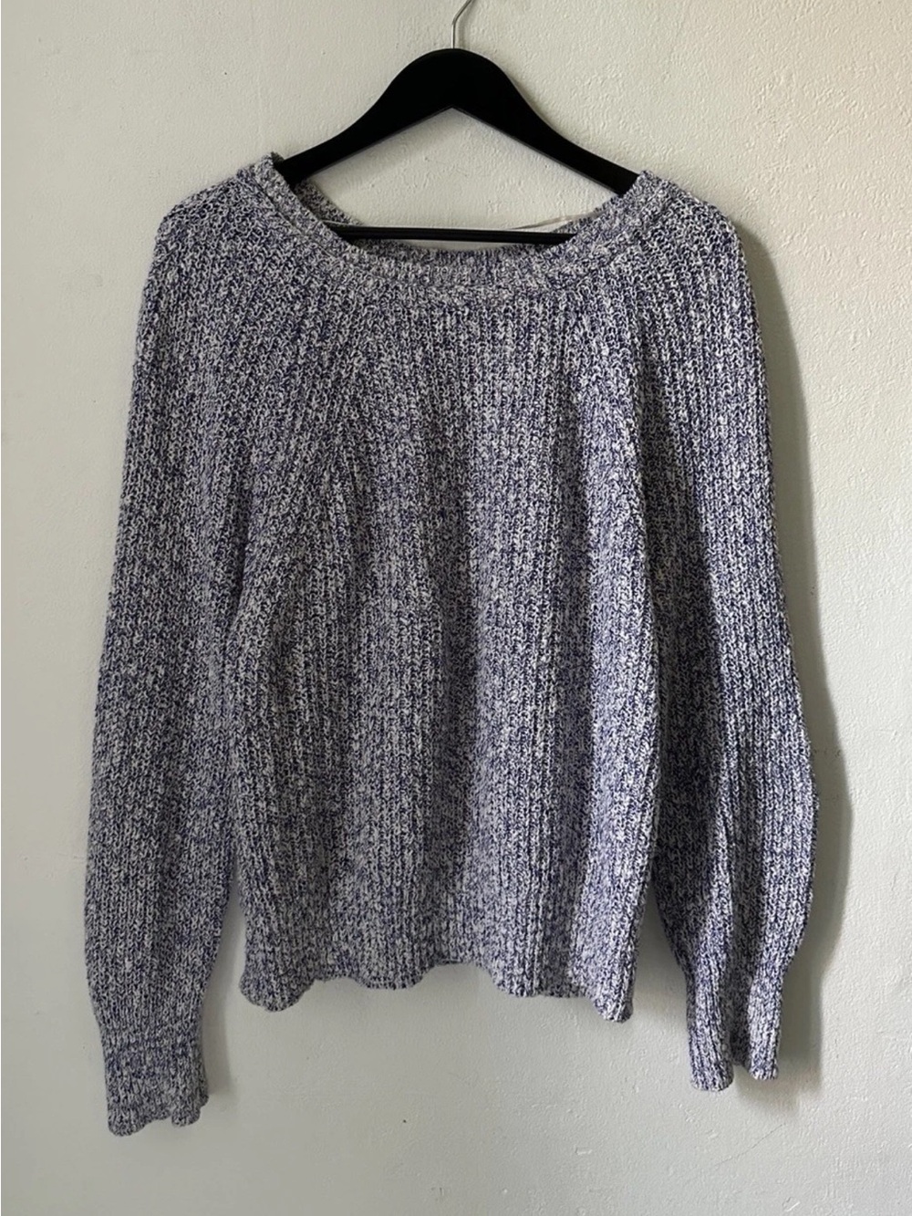Free People Women's M Blue White Marled Knit Sweater Boat Neck Long Sleeve